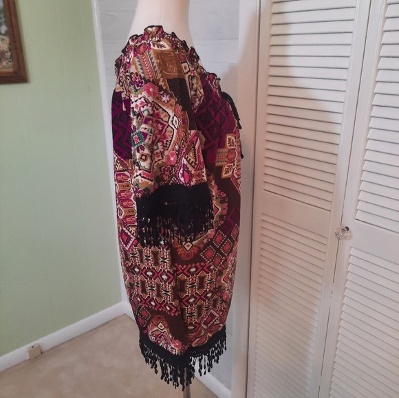 Merchant paisley boho fringe lace top blouse large NWOT *C2 - Picture 3 of 6